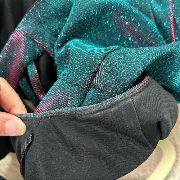 Morgan and Co Teal and Pink Evening Gown Cage Back Full Skirt Maxi Dress SZ 1XS - Picture 15 of 16